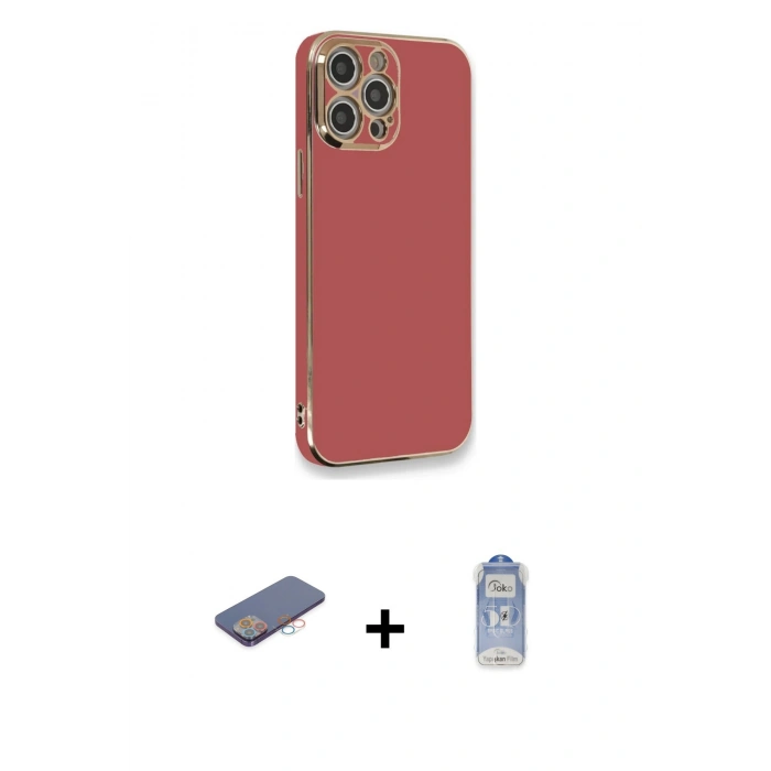 MARSİLYAN™- iPhone 12 Pro Max Kılıf Yankı Serisi - Siyah Joko Magic 5D Cam + Renkli Kamera Lens Koruma Cam - PE