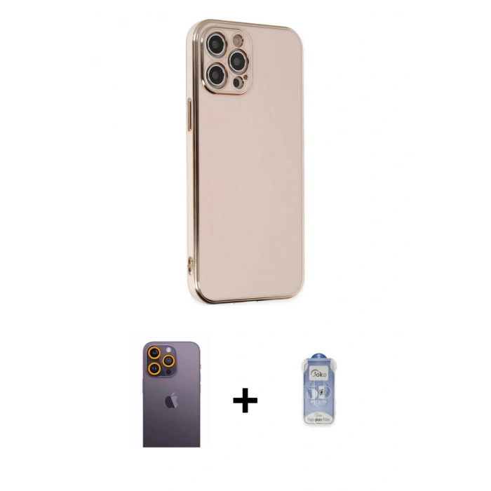 MARSİLYAN™- iPhone 12 Pro Max Kılıf Yankı Serisi - Siyah Joko Magic 5D Cam + Neon Fosforlu Kamera Lens - SI