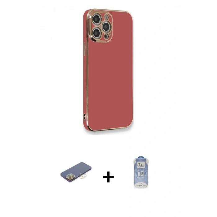 MARSİLYAN™- iPhone 12 Pro Max Kılıf Yankı Serisi - Siyah Joko Magic 5D Cam + Renkli Kamera Lens Koruma Cam - SI