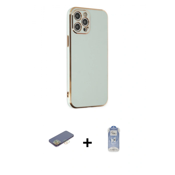 MARSİLYAN™- iPhone 12 Pro Max Kılıf Yankı Serisi - Siyah Joko Magic 5D Cam + Renkli Kamera Lens Koruma Cam - SI