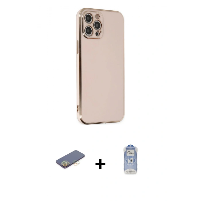 MARSİLYAN™- iPhone 12 Pro Max Kılıf Yankı Serisi - Siyah Joko Magic 5D Cam + Renkli Kamera Lens Koruma Cam - SI