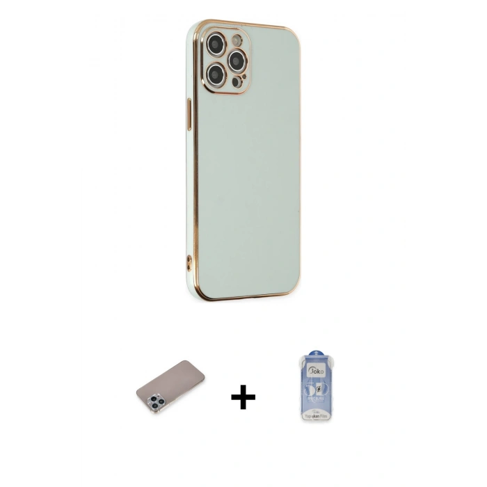 MARSİLYAN™- iPhone 12 Pro Max Kılıf Yankı Serisi - Siyah Joko Magic 5D Cam + Shine Kamera Lens Koruma Cam - SABE