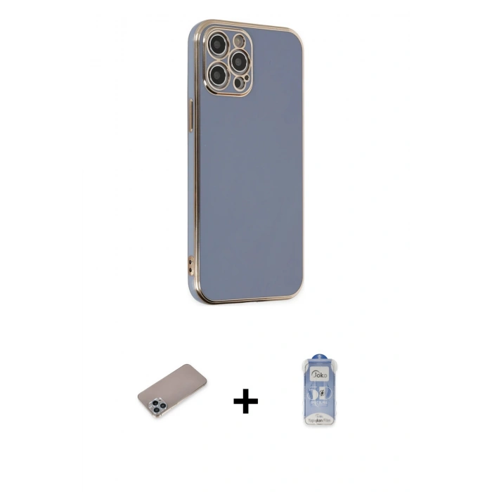 MARSİLYAN™- iPhone 12 Pro Max Kılıf Yankı Serisi - Siyah Joko Magic 5D Cam + Shine Kamera Lens Koruma Cam - SABE