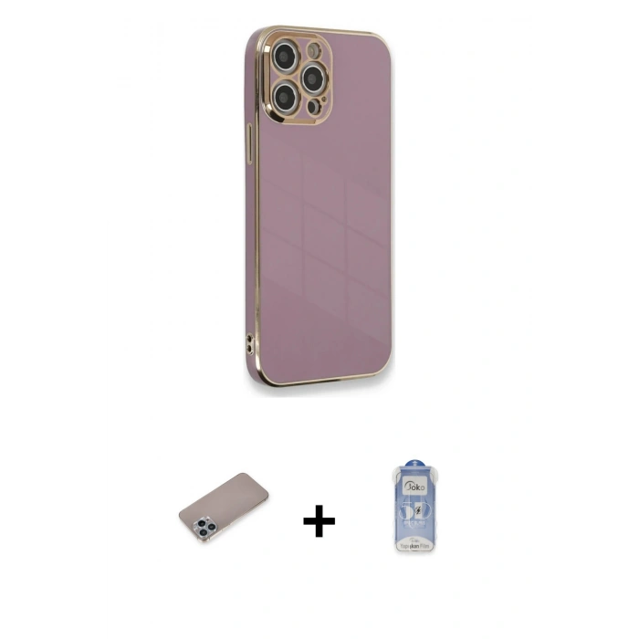 MARSİLYAN™- iPhone 12 Pro Max Kılıf Yankı Serisi - Siyah Joko Magic 5D Cam + Shine Kamera Lens Koruma Cam - SABE