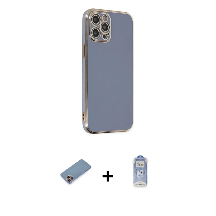 MARSİLYAN™- iPhone 12 Pro Max Kılıf Yankı Serisi - Siyah Joko Magic 5D Cam + Shine Kamera Lens Koruma Cam - PE