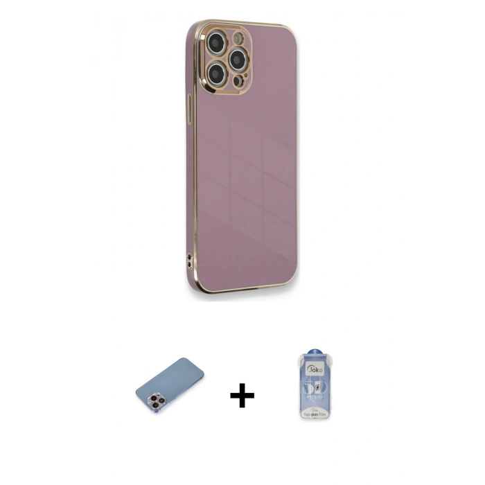 MARSİLYAN™- iPhone 12 Pro Max Kılıf Yankı Serisi - Siyah Joko Magic 5D Cam + Shine Kamera Lens Koruma Cam - PE