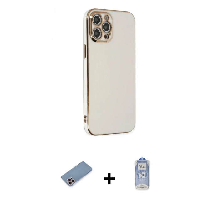 MARSİLYAN™- iPhone 12 Pro Max Kılıf Yankı Serisi - Siyah Joko Magic 5D Cam + Shine Kamera Lens Koruma Cam - PE