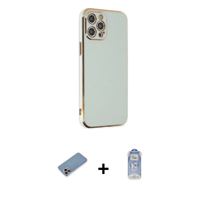 MARSİLYAN™- iPhone 12 Pro Max Kılıf Yankı Serisi - Siyah Joko Magic 5D Cam + Shine Kamera Lens Koruma Cam - PE