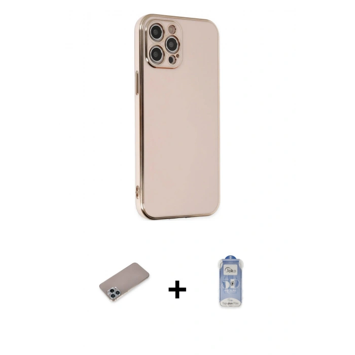 MARSİLYAN™- iPhone 12 Pro Max Kılıf Yankı Serisi - Siyah Joko Magic 5D Cam + Shine Kamera Lens Koruma Cam - SABE