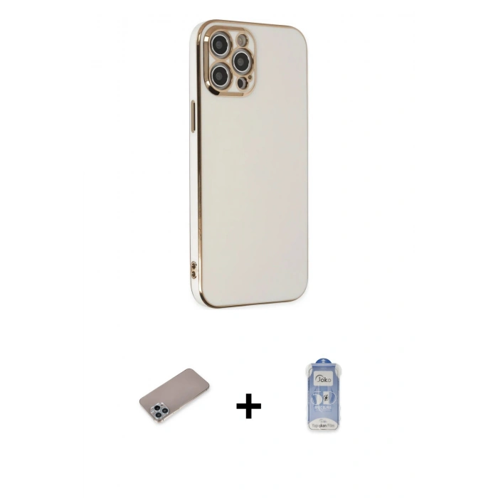 MARSİLYAN™- iPhone 12 Pro Max Kılıf Yankı Serisi - Siyah Joko Magic 5D Cam + Shine Kamera Lens Koruma Cam - SABE