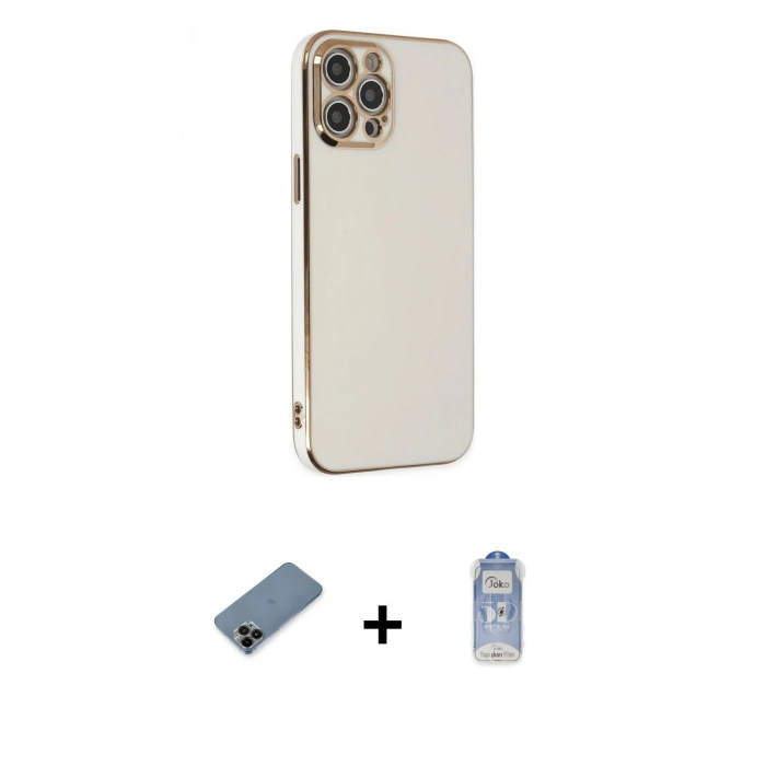 MARSİLYAN™- iPhone 12 Pro Max Kılıf Yankı Serisi - Siyah Joko Magic 5D Cam + Shine Kamera Lens Koruma Cam - SH