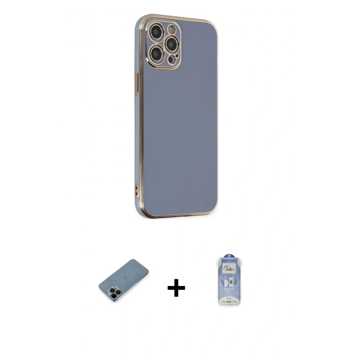 MARSİLYAN™- iPhone 12 Pro Max Kılıf Yankı Serisi - Siyah Joko Magic 5D Cam + Shine Kamera Lens Koruma Cam - SH
