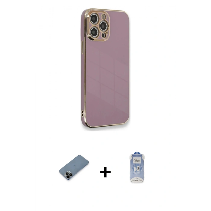 MARSİLYAN™- iPhone 12 Pro Max Kılıf Yankı Serisi - Siyah Joko Magic 5D Cam + Shine Kamera Lens Koruma Cam - SH