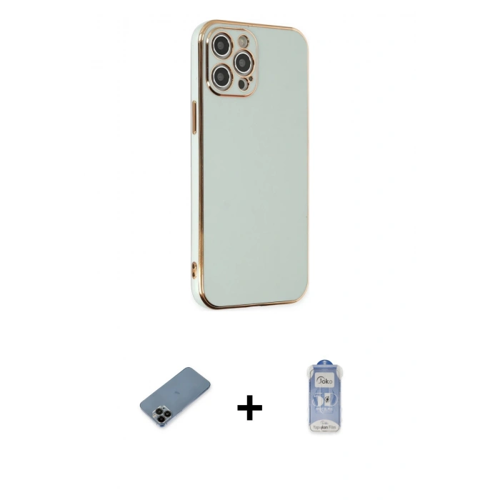 MARSİLYAN™- iPhone 12 Pro Max Kılıf Yankı Serisi - Siyah Joko Magic 5D Cam + Shine Kamera Lens Koruma Cam - SH