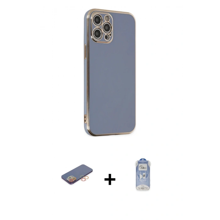 MARSİLYAN™- iPhone 12 Pro Max Kılıf Yankı Serisi - Siyah Joko Magic 5D Cam + Turuncu Renkli Kamera Lens Koruma Cam