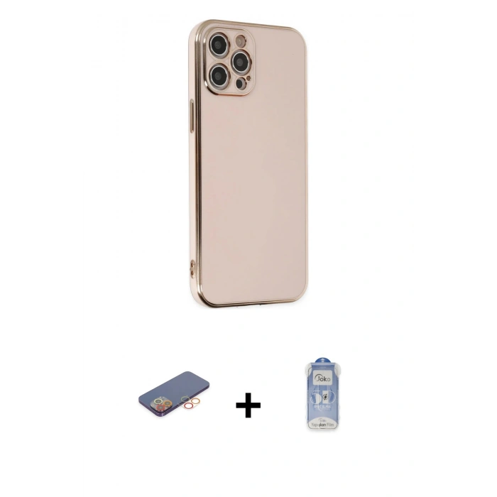 MARSİLYAN™- iPhone 12 Pro Max Kılıf Yankı Serisi - Siyah Joko Magic 5D Cam + Turuncu Renkli Kamera Lens Koruma Cam