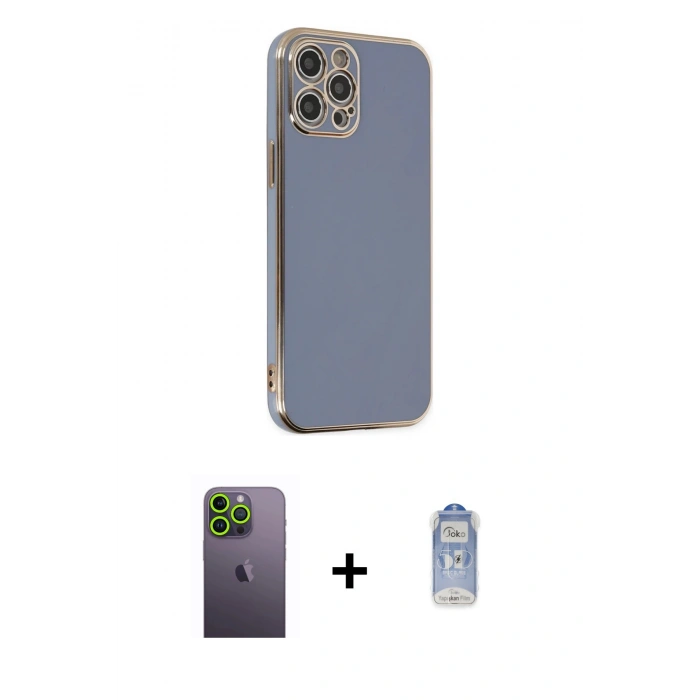MARSİLYAN™- iPhone 12 Pro Max Kılıf Yankı Serisi - Siyah Joko Magic 5D Cam + Neon Fosforlu Kamera Lens - YL