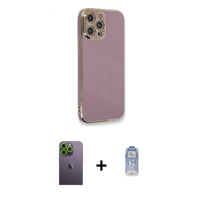 MARSİLYAN™- iPhone 12 Pro Max Kılıf Yankı Serisi - Siyah Joko Magic 5D Cam + Neon Fosforlu Kamera Lens - YL