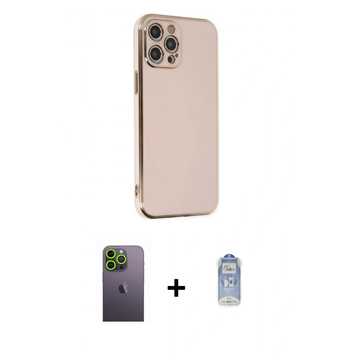 MARSİLYAN™- iPhone 12 Pro Max Kılıf Yankı Serisi - Siyah Joko Magic 5D Cam + Neon Fosforlu Kamera Lens - YL
