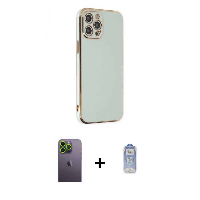 MARSİLYAN™- iPhone 12 Pro Max Kılıf Yankı Serisi - Siyah Joko Magic 5D Cam + Neon Fosforlu Kamera Lens - YL