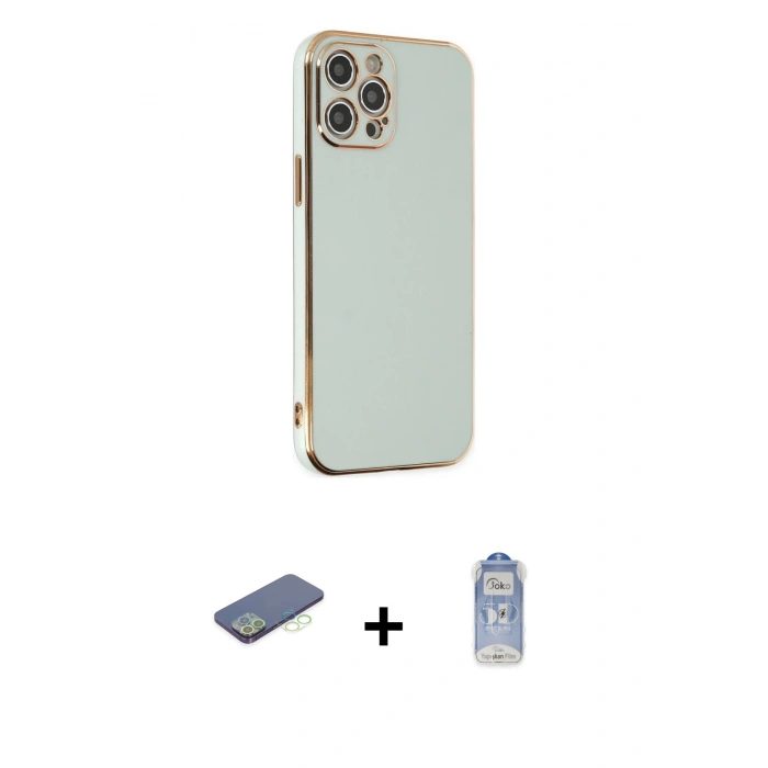MARSİLYAN™- iPhone 12 Pro Max Kılıf Yankı Serisi - Siyah Joko Magic 5D Cam + Renkli Kamera Lens Koruma Cam - YL