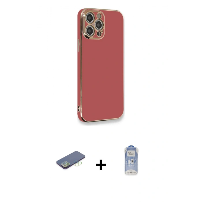 MARSİLYAN™- iPhone 12 Pro Max Kılıf Yankı Serisi - Siyah Joko Magic 5D Cam + Renkli Kamera Lens Koruma Cam - YL