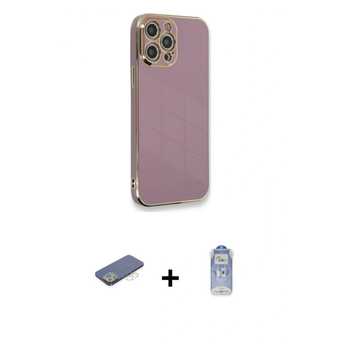 MARSİLYAN™- iPhone 12 Pro Max Kılıf Yankı Serisi - Siyah Joko Magic 5D Cam + Renkli Kamera Lens Koruma Cam - YL