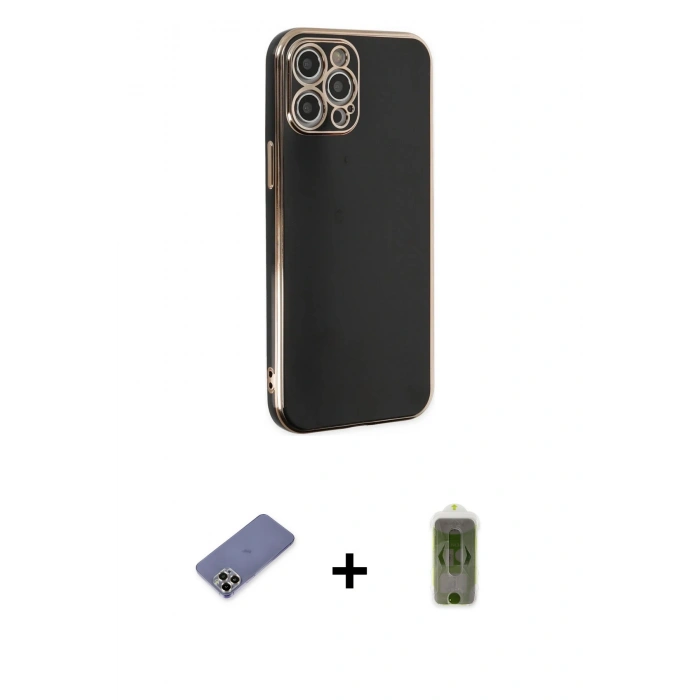 MARSİLYAN™- iPhone 12 Pro Max Kılıf Yankı Serisi - Siyah Joko Magic 5D Hayalet Cam + Metal Kamera Lens Koruma Cam - GD