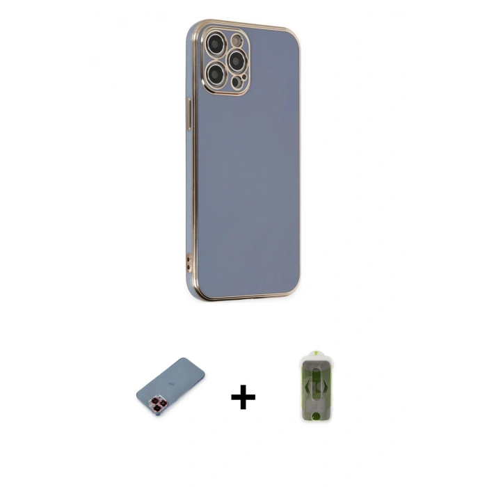 MARSİLYAN™- iPhone 12 Pro Max Kılıf Yankı Serisi - Siyah Joko Magic 5D Hayalet Cam + Kırmızı Metal Kamera Lens Koruma Cam