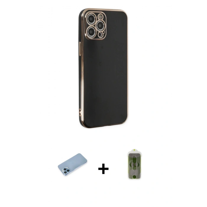 MARSİLYAN™- iPhone 12 Pro Max Kılıf Yankı Serisi - Siyah Joko Magic 5D Hayalet Cam + Shine Kamera Lens Koruma Cam - MI