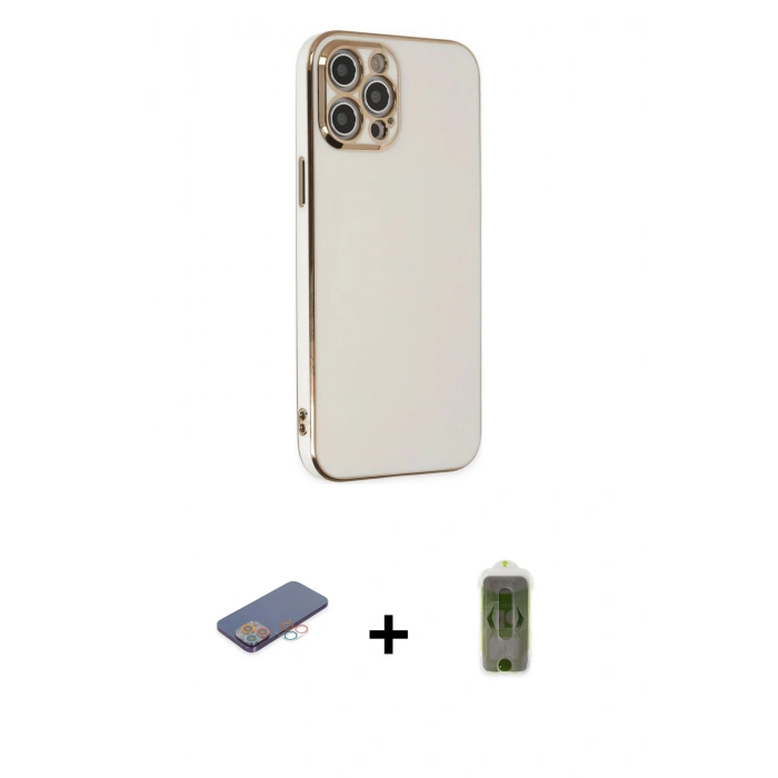 MARSİLYAN™- iPhone 12 Pro Max Kılıf Yankı Serisi - Siyah Joko Magic 5D Hayalet Cam + Renkli Kamera Lens Koruma Cam - PE