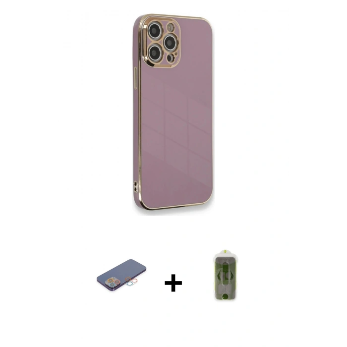 MARSİLYAN™- iPhone 12 Pro Max Kılıf Yankı Serisi - Siyah Joko Magic 5D Hayalet Cam + Renkli Kamera Lens Koruma Cam - PE