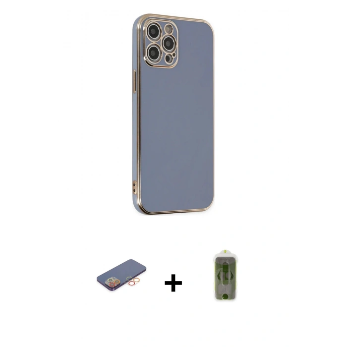 MARSİLYAN™- iPhone 12 Pro Max Kılıf Yankı Serisi - Siyah Joko Magic 5D Hayalet Cam + Renkli Kamera Lens Koruma Cam - TU