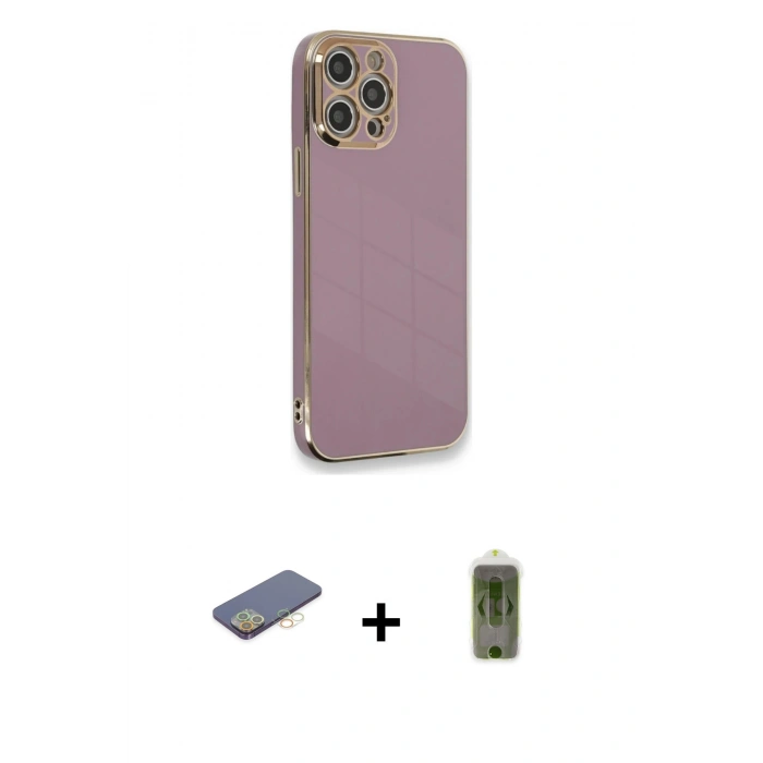 MARSİLYAN™- iPhone 12 Pro Max Kılıf Yankı Serisi - Siyah Joko Magic 5D Hayalet Cam + Renkli Kamera Lens Koruma Cam - SI