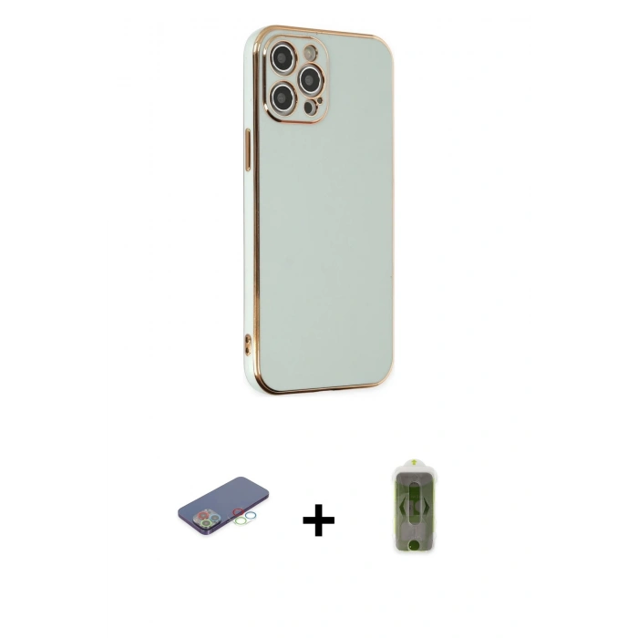 MARSİLYAN™- iPhone 12 Pro Max Kılıf Yankı Serisi - Siyah Joko Magic 5D Hayalet Cam + Renkli Kamera Lens Koruma Cam - MI