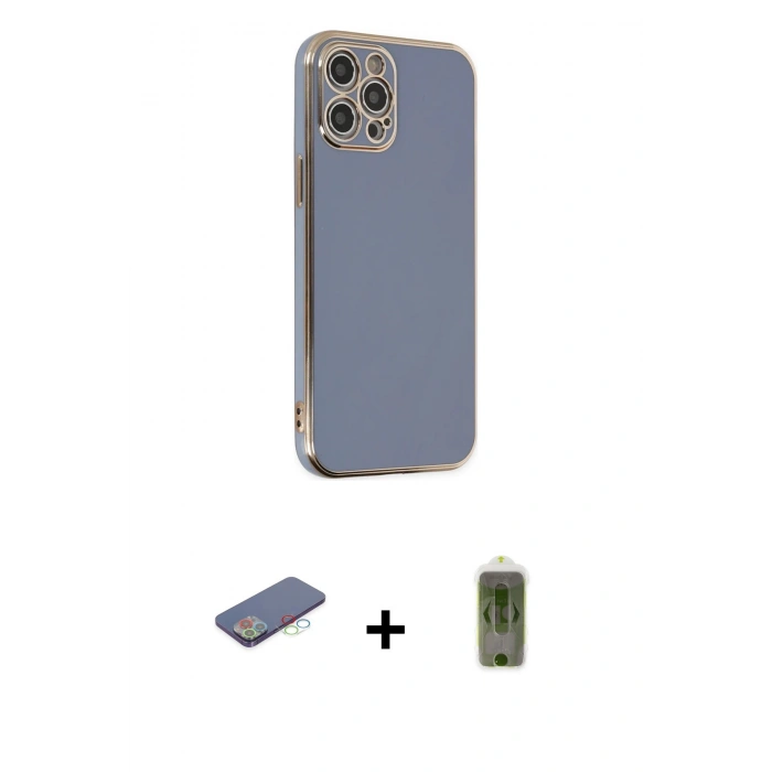 MARSİLYAN™- iPhone 12 Pro Max Kılıf Yankı Serisi - Siyah Joko Magic 5D Hayalet Cam + Renkli Kamera Lens Koruma Cam - MI