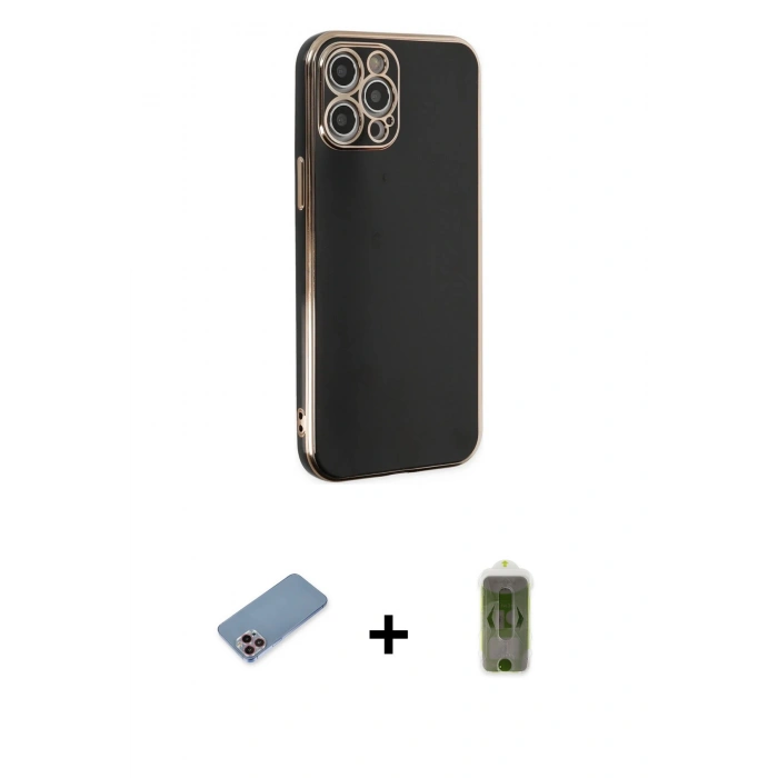MARSİLYAN™- iPhone 12 Pro Max Kılıf Yankı Serisi - Siyah Joko Magic 5D Hayalet Cam + Shine Kamera Lens Koruma Cam - PE