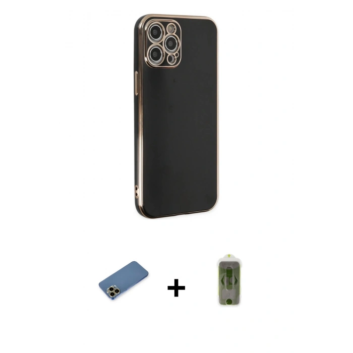 MARSİLYAN™- iPhone 12 Pro Max Kılıf Yankı Serisi - Siyah Joko Magic 5D Hayalet Cam + Shine Kamera Lens Koruma Cam - GD