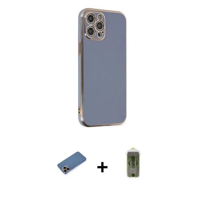 MARSİLYAN™- iPhone 12 Pro Max Kılıf Yankı Serisi - Siyah Joko Magic 5D Hayalet Cam + Shine Kamera Lens Koruma Cam - GD