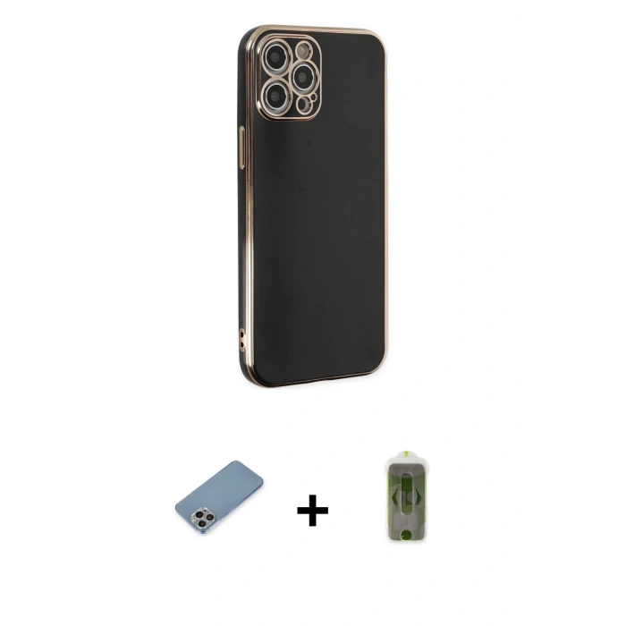 MARSİLYAN™- iPhone 12 Pro Max Kılıf Yankı Serisi - Siyah Joko Magic 5D Hayalet Cam + Shine Kamera Lens Koruma Cam - GI