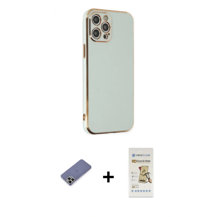 MARSİLYAN™- iPhone 12 Pro Max Kılıf Yankı Serisi - Siyah Mat Seramik Nano Ekran Koruyucu + Metal Kamera Lens Koruma Cam - GD