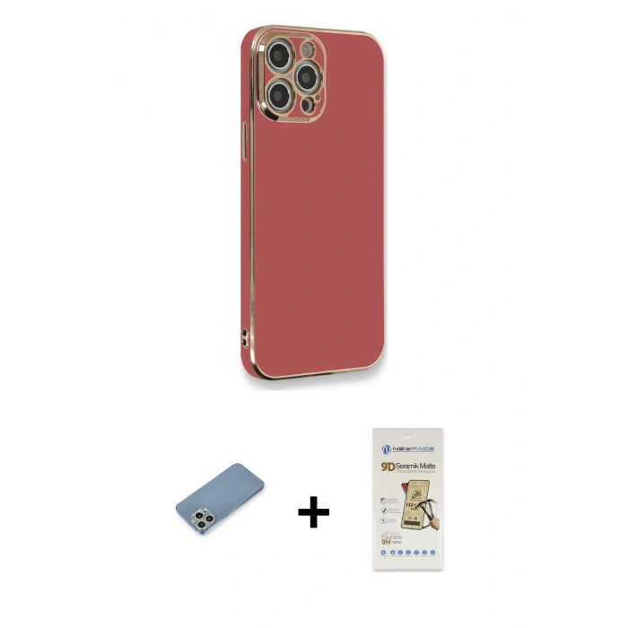 MARSİLYAN™- iPhone 12 Pro Max Kılıf Yankı Serisi - Siyah Mat Seramik Nano Ekran Koruyucu + Shine Kamera Lens Koruma Cam - GS