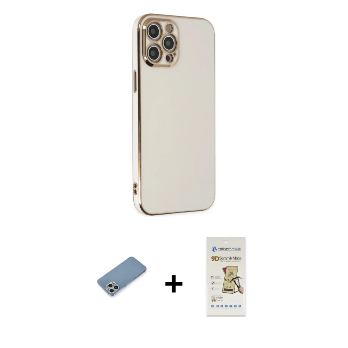 MARSİLYAN™- iPhone 12 Pro Max Kılıf Yankı Serisi - Siyah Mat Seramik Nano Ekran Koruyucu + Shine Kamera Lens Koruma Cam - GS