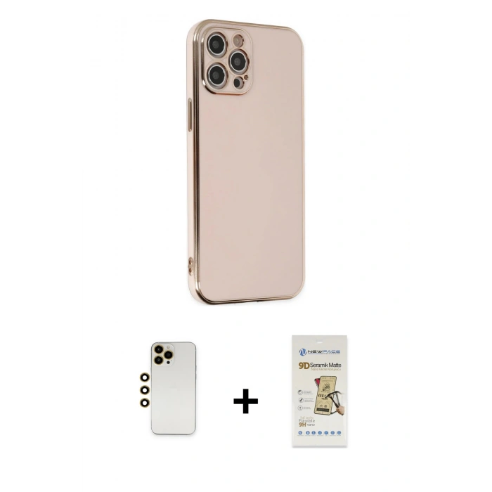 MARSİLYAN™- iPhone 12 Pro Max Kılıf Yankı Serisi - Siyah Mat Seramik Nano Ekran Koruyucu + Shine Kamera Lens - GD