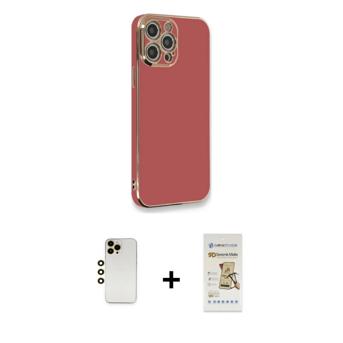 MARSİLYAN™- iPhone 12 Pro Max Kılıf Yankı Serisi - Siyah Mat Seramik Nano Ekran Koruyucu + Shine Kamera Lens - GD