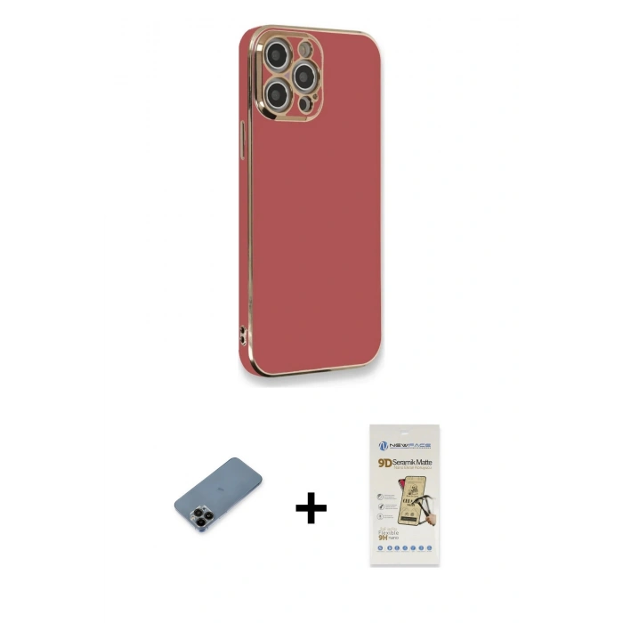 MARSİLYAN™- iPhone 12 Pro Max Kılıf Yankı Serisi - Siyah Mat Seramik Nano Ekran Koruyucu + Shine Kamera Lens Koruma Cam - SH