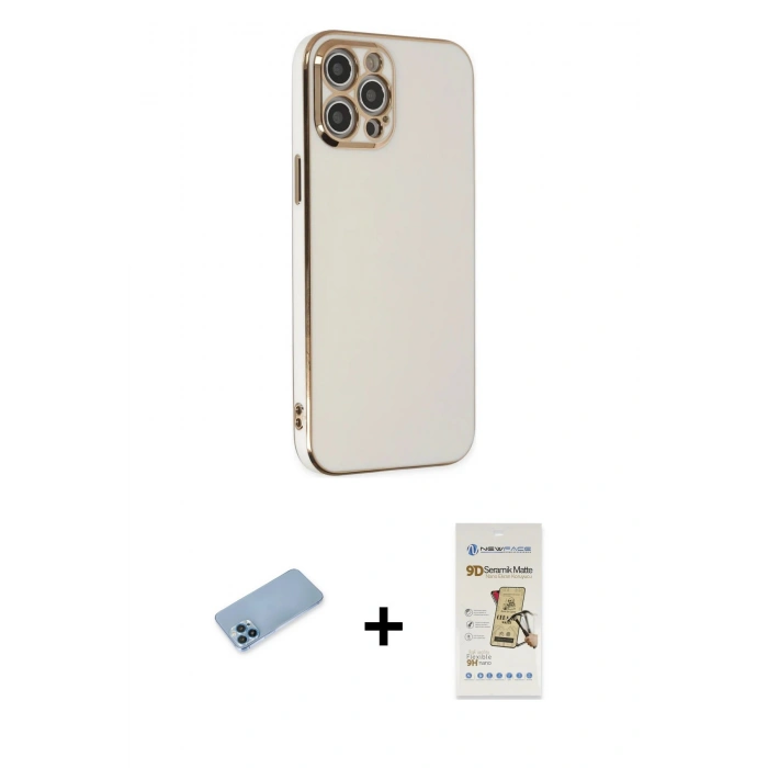 MARSİLYAN™- iPhone 12 Pro Max Kılıf Yankı Serisi - Siyah Mat Seramik Nano Ekran Koruyucu + Shine Kamera Lens Koruma Cam - MI