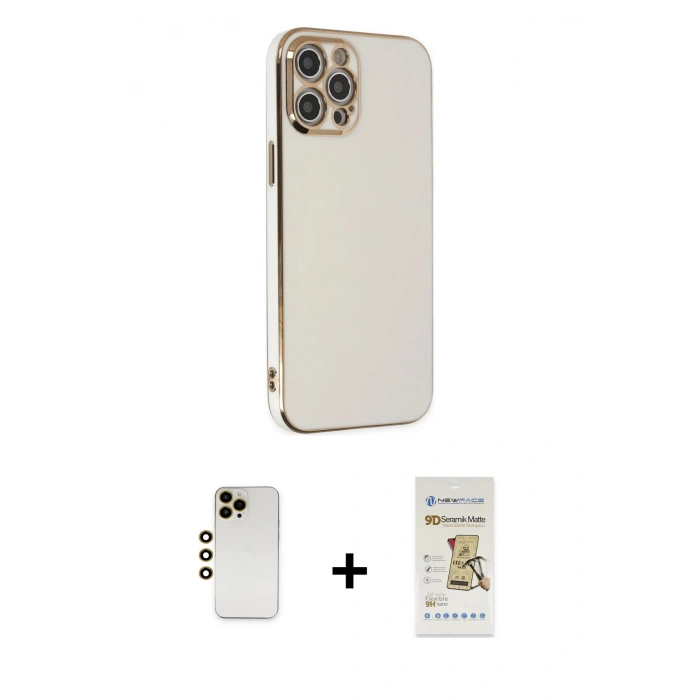 MARSİLYAN™- iPhone 12 Pro Max Kılıf Yankı Serisi - Siyah Mat Seramik Nano Ekran Koruyucu + Shine Kamera Lens - GD