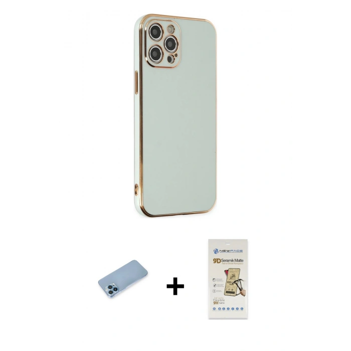 MARSİLYAN™- iPhone 12 Pro Max Kılıf Yankı Serisi - Siyah Mat Seramik Nano Ekran Koruyucu + Shine Kamera Lens Koruma Cam - MI