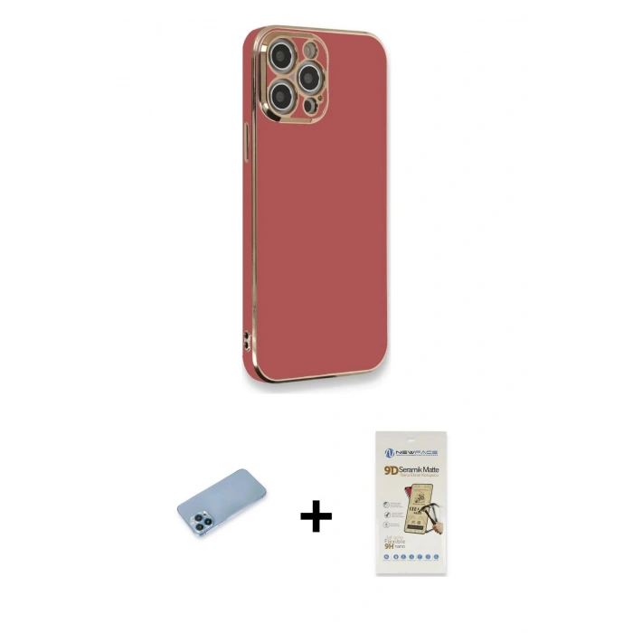 MARSİLYAN™- iPhone 12 Pro Max Kılıf Yankı Serisi - Siyah Mat Seramik Nano Ekran Koruyucu + Shine Kamera Lens Koruma Cam - MI
